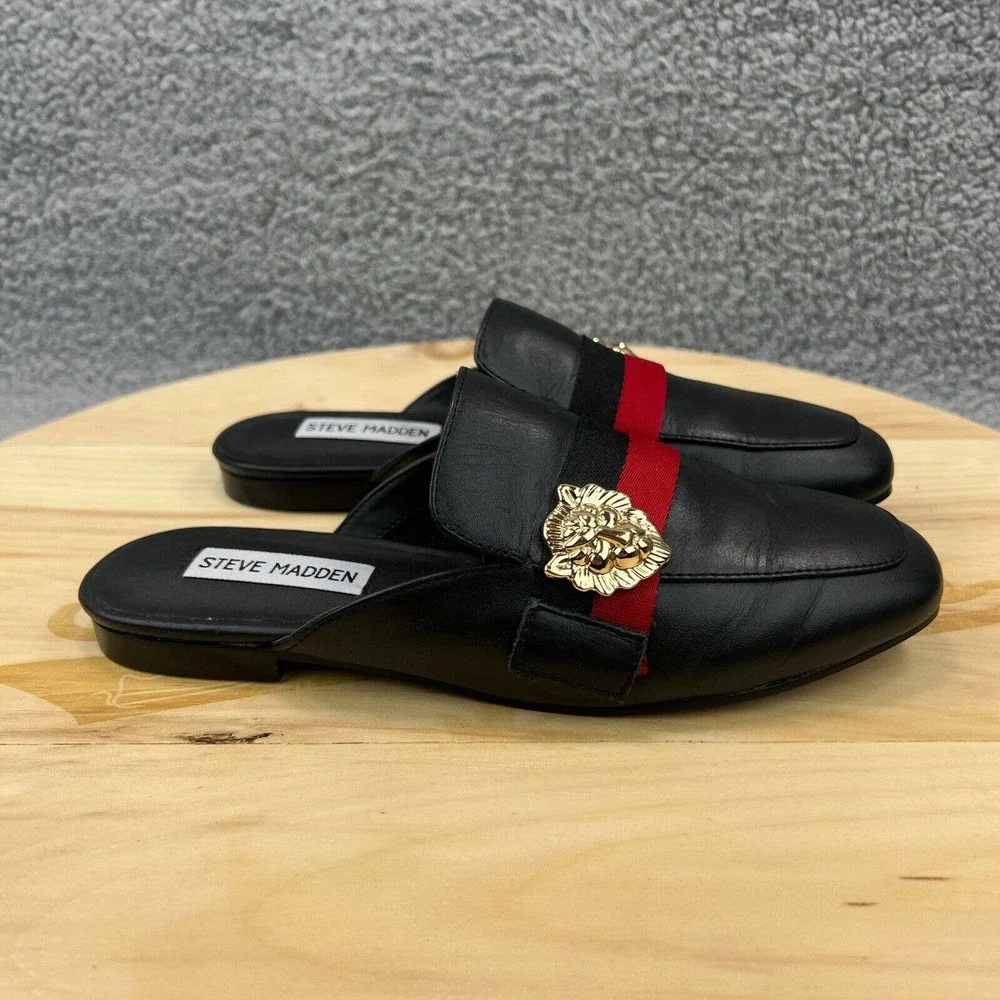 Steve Madden Karisma Womens Size 6 Shoes Black Leather Mules Closed Toe Slides